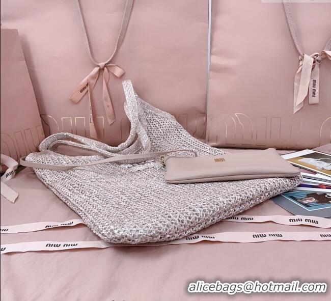 Top Grade Miu Miu IVY sequin mesh tote bag 5BG231 Light Grey 2025