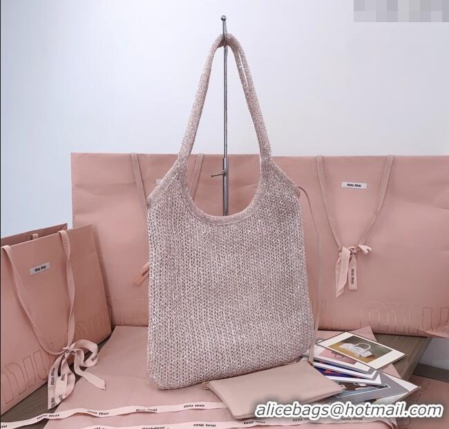 Top Grade Miu Miu IVY sequin mesh tote bag 5BG231 Light Grey 2025