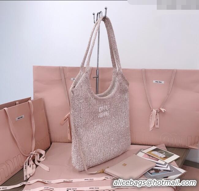 Top Grade Miu Miu IVY sequin mesh tote bag 5BG231 Light Grey 2025