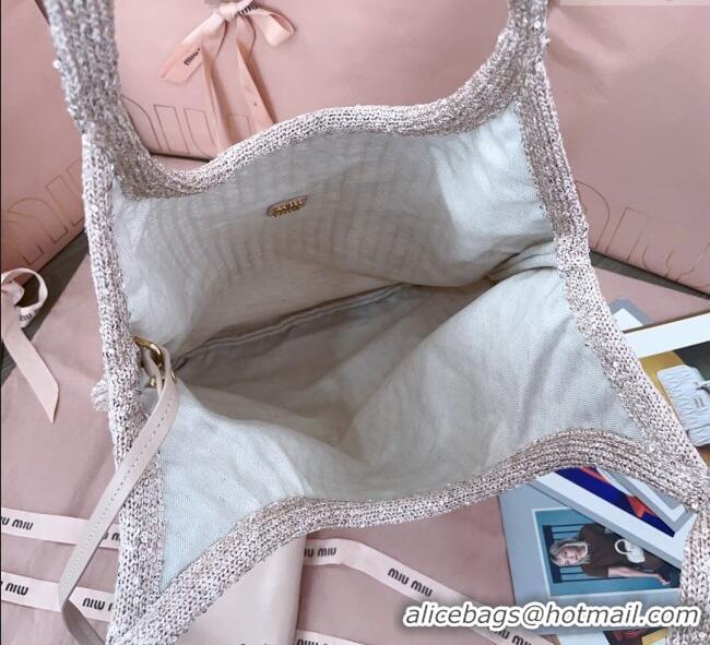 Top Grade Miu Miu IVY sequin mesh tote bag 5BG231 Light Grey 2025