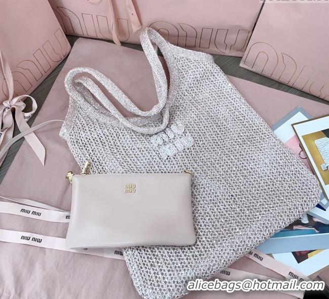 Top Grade Miu Miu IVY sequin mesh tote bag 5BG231 Light Grey 2025