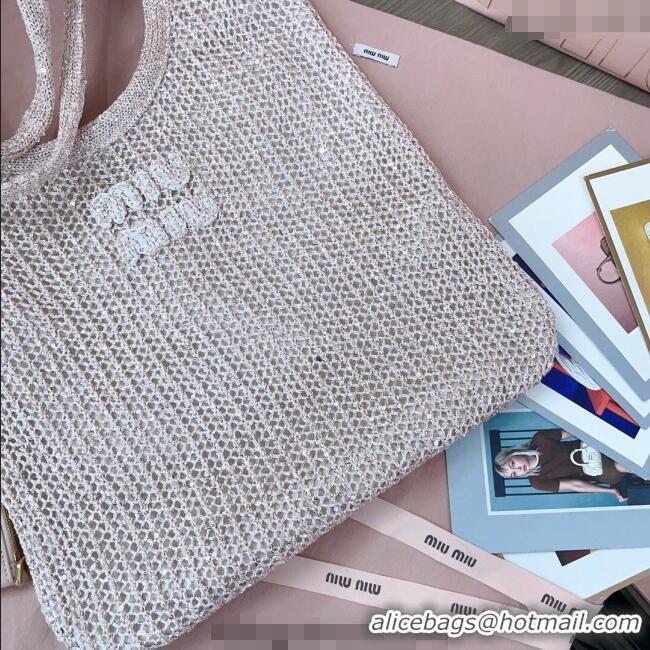 Top Grade Miu Miu IVY sequin mesh tote bag 5BG231 Light Grey 2025