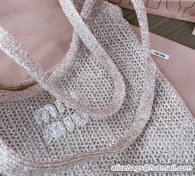 Top Grade Miu Miu IVY sequin mesh tote bag 5BG231 Light Grey 2025