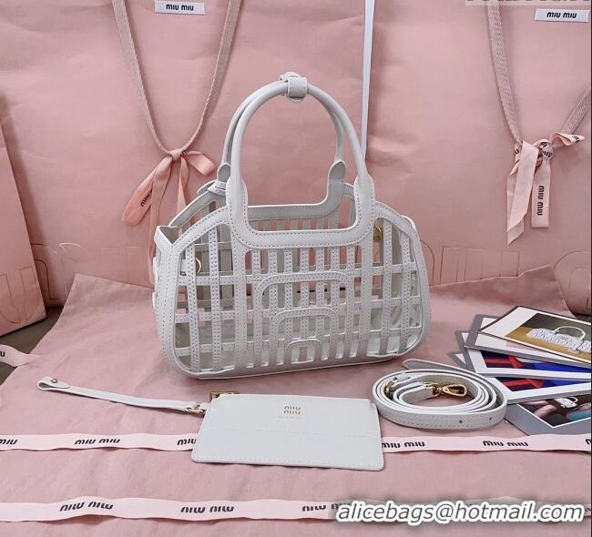 Good Taste Miu Miu Leather Basket bag 5BA294 Chalk White 2025
