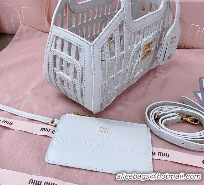 Good Taste Miu Miu Leather Basket bag 5BA294 Chalk White 2025