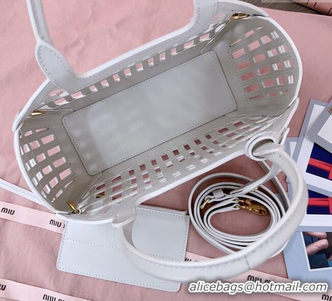 Good Taste Miu Miu Leather Basket bag 5BA294 Chalk White 2025