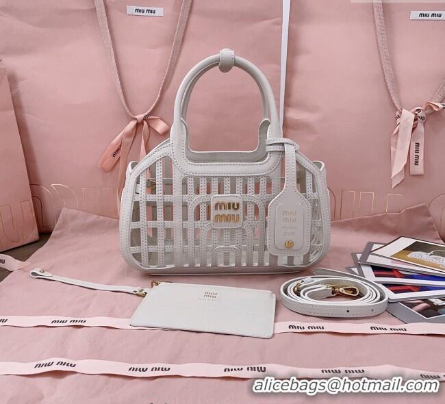 Good Taste Miu Miu Leather Basket bag 5BA294 Chalk White 2025