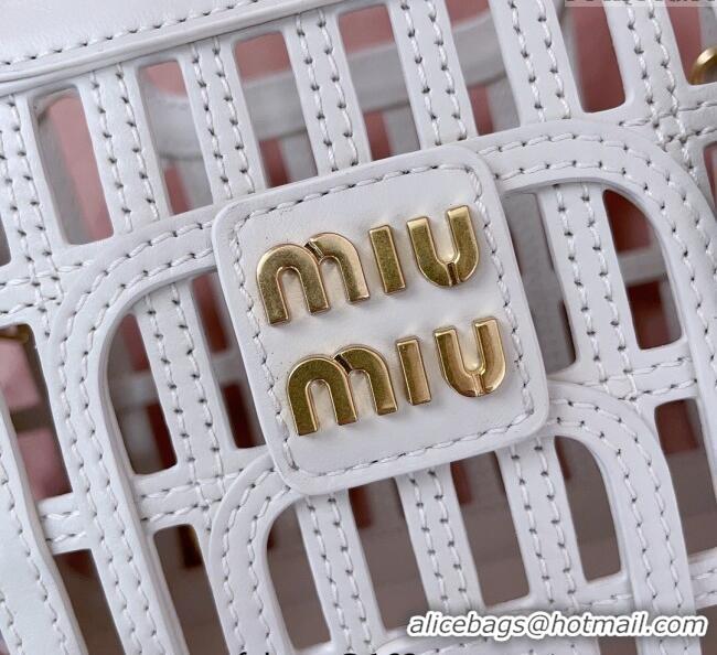 Good Taste Miu Miu Leather Basket bag 5BA294 Chalk White 2025