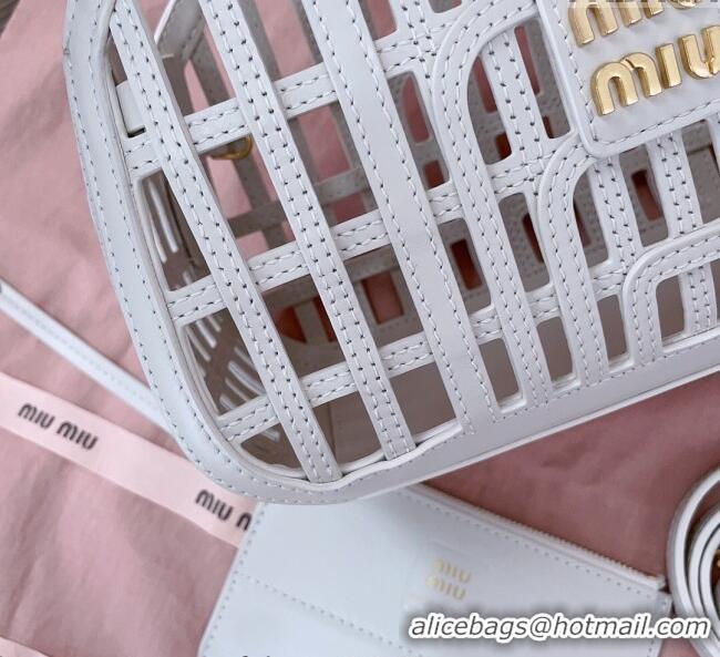 Good Taste Miu Miu Leather Basket bag 5BA294 Chalk White 2025