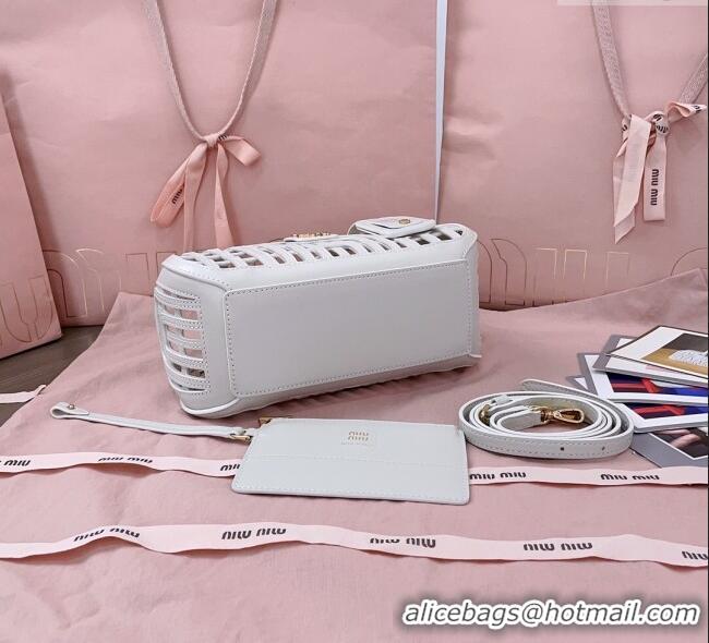 Good Taste Miu Miu Leather Basket bag 5BA294 Chalk White 2025