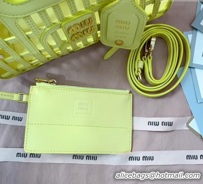 Original Cheap Miu Miu Leather Basket bag 5BA294 Lemon Yellow 2025