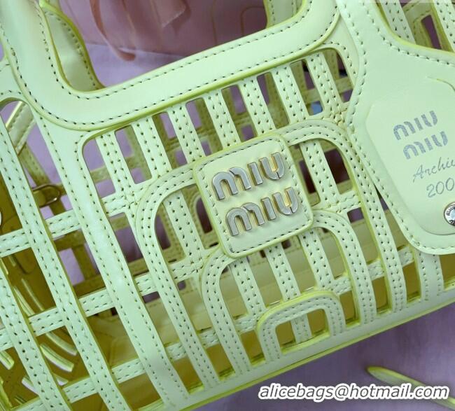 Original Cheap Miu Miu Leather Basket bag 5BA294 Lemon Yellow 2025