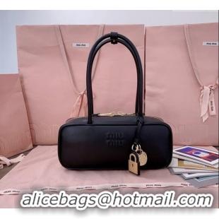 Luxury Cheap Miu Miu Beau Leather Small Handbag with Charm 5BB173 Black 2025