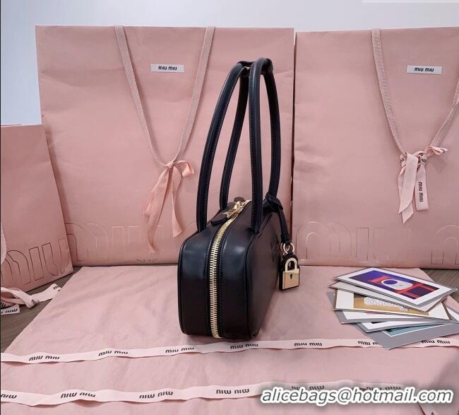 Luxury Cheap Miu Miu Beau Leather Small Handbag with Charm 5BB173 Black 2025