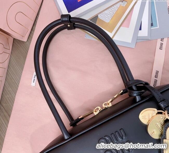 Luxury Cheap Miu Miu Beau Leather Small Handbag with Charm 5BB173 Black 2025