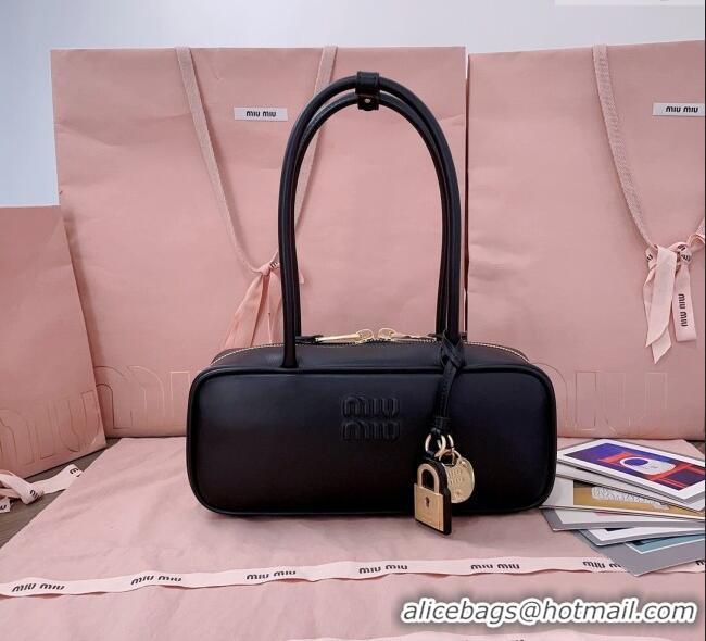 Luxury Cheap Miu Miu Beau Leather Small Handbag with Charm 5BB173 Black 2025
