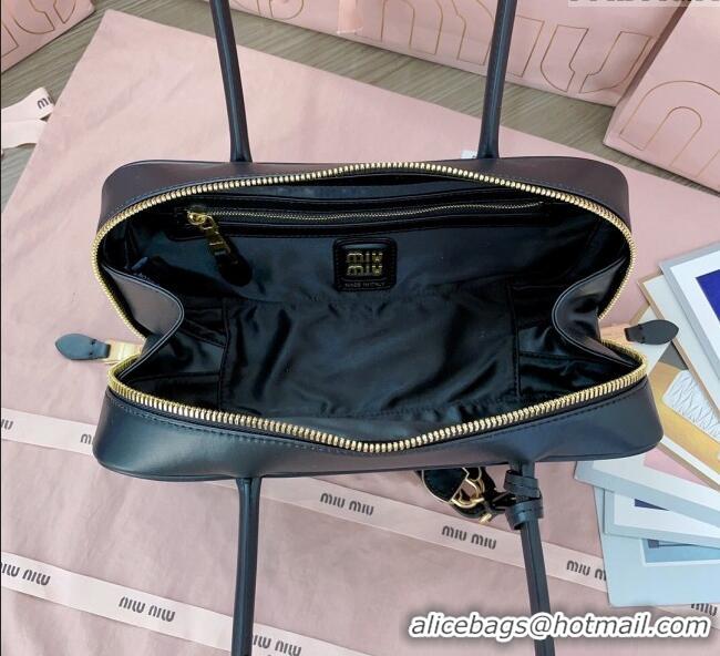 Luxury Cheap Miu Miu Beau Leather Small Handbag with Charm 5BB173 Black 2025