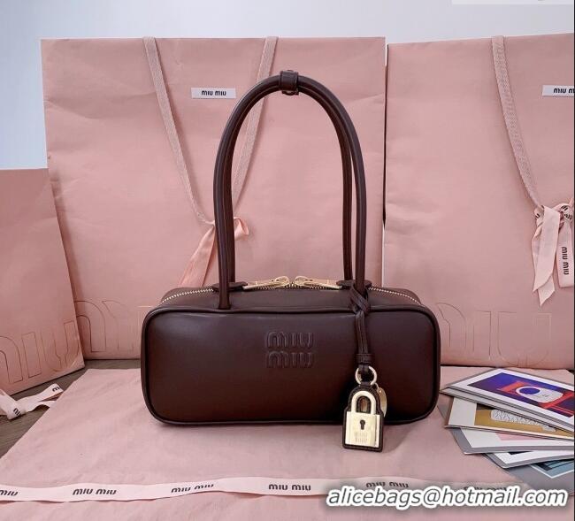 Top Grade Miu Miu Beau Leather Small Handbag with Charm 5BB173 Briarwood Brown 2025
