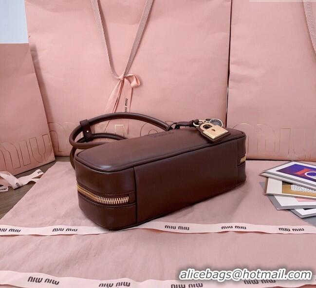 Top Grade Miu Miu Beau Leather Small Handbag with Charm 5BB173 Briarwood Brown 2025