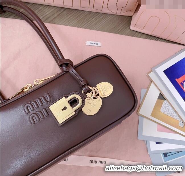 Top Grade Miu Miu Beau Leather Small Handbag with Charm 5BB173 Briarwood Brown 2025