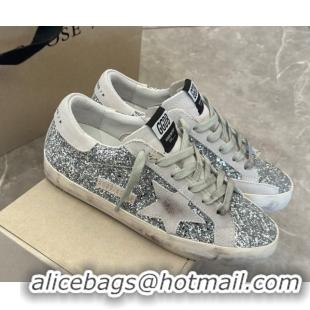 Good Product Golden Goose Super-Star Sneakers in Silver Glitter with Suede Star 5040223