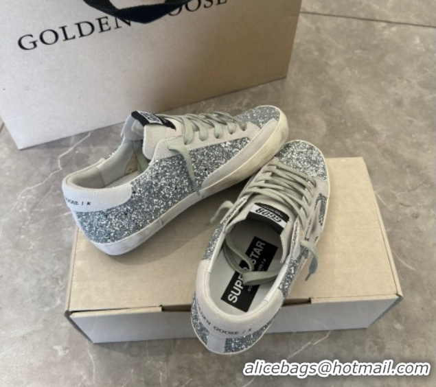 Good Product Golden Goose Super-Star Sneakers in Silver Glitter with Suede Star 5040223
