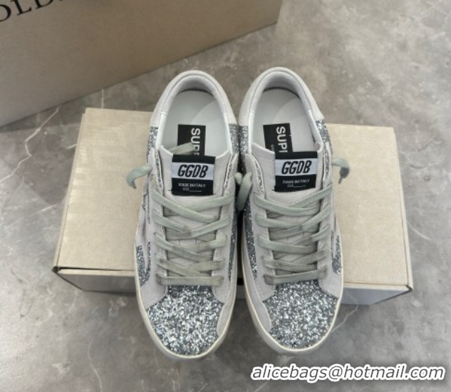 Good Product Golden Goose Super-Star Sneakers in Silver Glitter with Suede Star 5040223