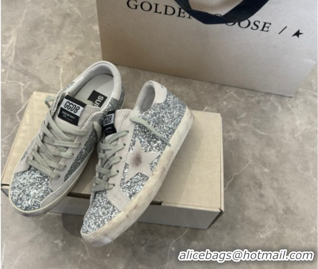 Good Product Golden Goose Super-Star Sneakers in Silver Glitter with Suede Star 5040223