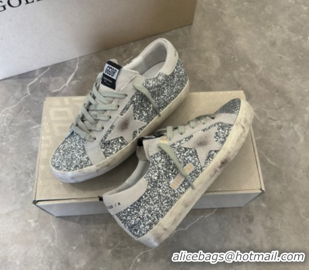 Good Product Golden Goose Super-Star Sneakers in Silver Glitter with Suede Star 5040223
