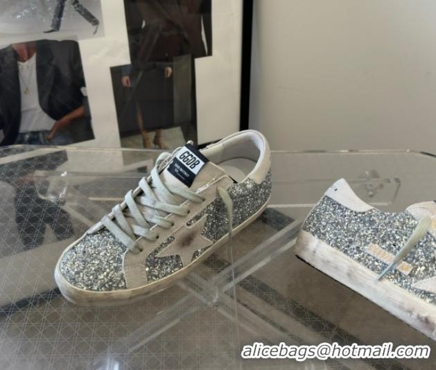 Good Product Golden Goose Super-Star Sneakers in Silver Glitter with Suede Star 5040223