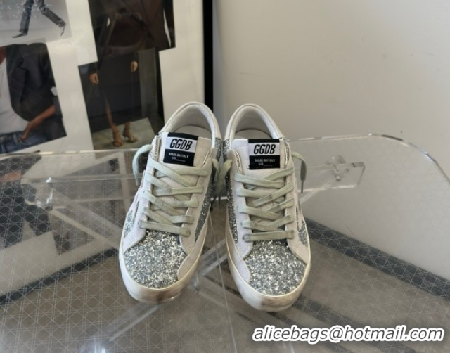 Good Product Golden Goose Super-Star Sneakers in Silver Glitter with Suede Star 5040223
