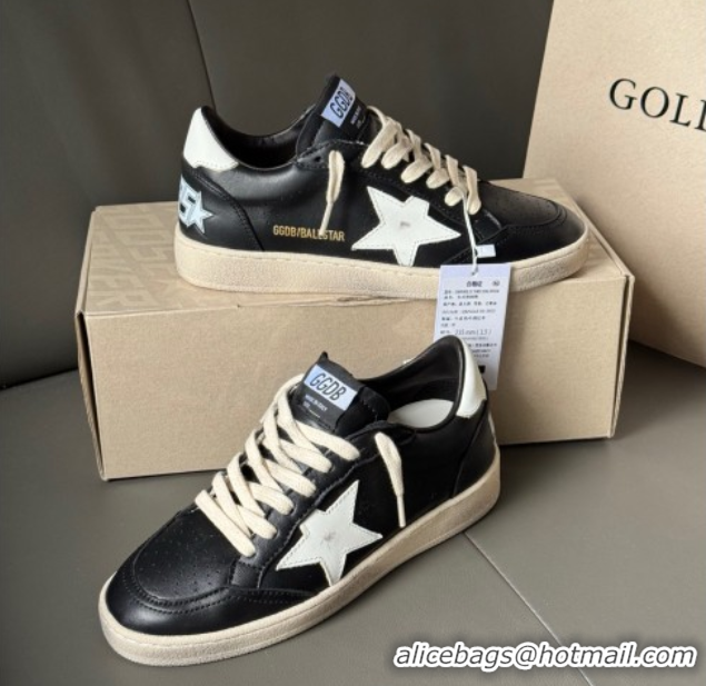 Purchase Golden Goose Women’s Ball Star Sneakers in Black Leather with White Star and Tab 50429035