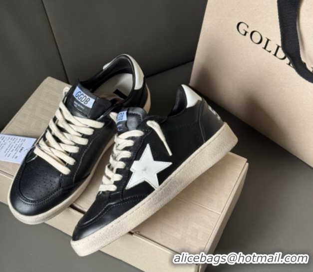 Purchase Golden Goose Women’s Ball Star Sneakers in Black Leather with White Star and Tab 50429035