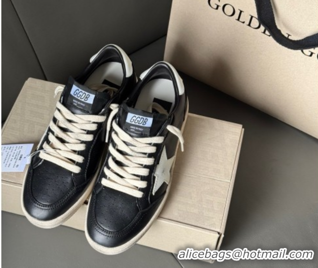 Purchase Golden Goose Women’s Ball Star Sneakers in Black Leather with White Star and Tab 50429035