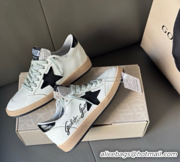 Good Looking Golden Goose Women’s Ball Star Sneakers in white leather with signature and Strass 0429038