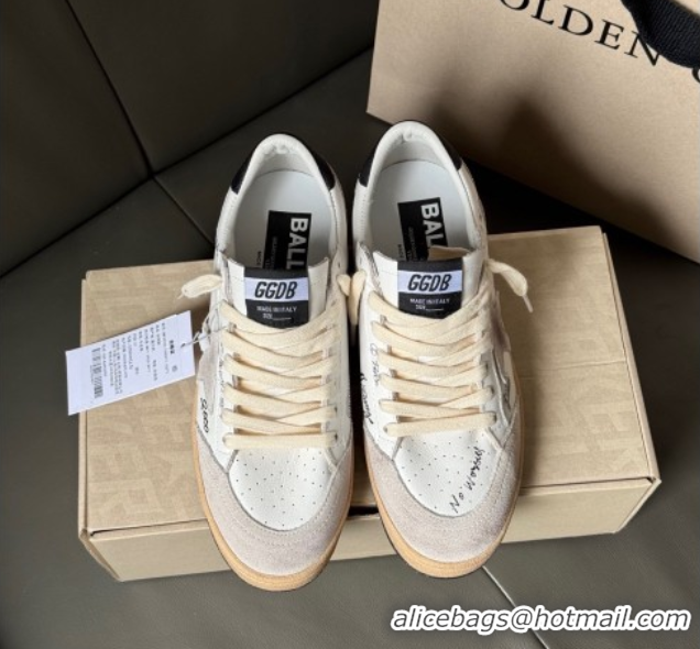 Buy Luxury Golden Goose Women’s Ball Star Sneakers in White Leather and Grey Suede with Black Tab 0429040