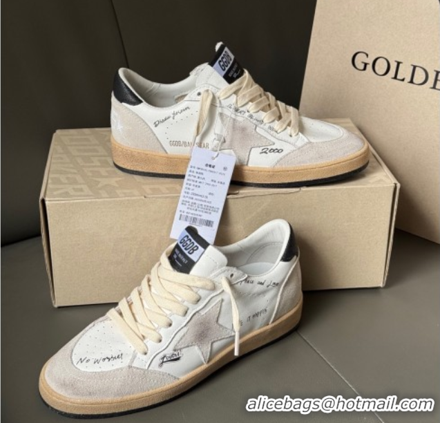 Buy Luxury Golden Goose Women’s Ball Star Sneakers in White Leather and Grey Suede with Black Tab 0429040