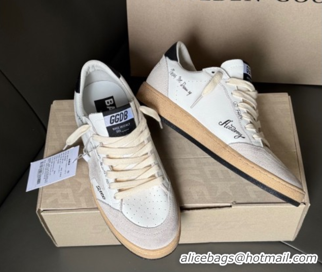 Buy Luxury Golden Goose Women’s Ball Star Sneakers in White Leather and Grey Suede with Black Tab 0429040