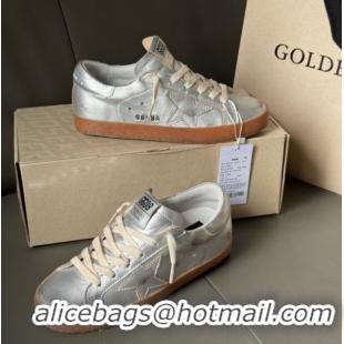 Best Product Golden Goose Super-Star Sneakers in silver metallic leather with leather star and heel tab 50429044