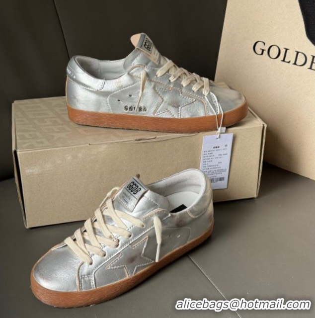 Best Product Golden Goose Super-Star Sneakers in silver metallic leather with leather star and heel tab 50429044