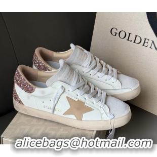 Top Design Golden Goose Women's Super-Star Sneakers with nude leather star and gold glitter heel tab 50429045