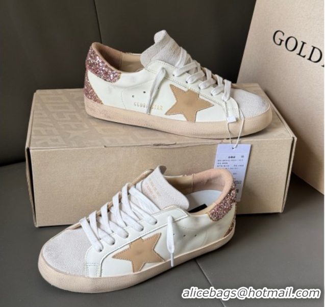 Top Design Golden Goose Women's Super-Star Sneakers with nude leather star and gold glitter heel tab 50429045