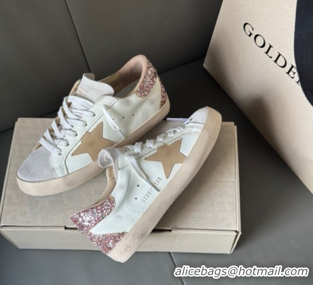 Top Design Golden Goose Women's Super-Star Sneakers with nude leather star and gold glitter heel tab 50429045