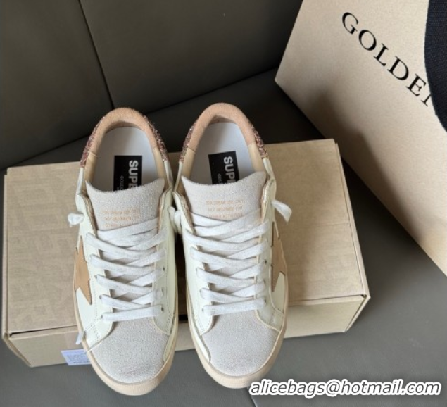 Top Design Golden Goose Women's Super-Star Sneakers with nude leather star and gold glitter heel tab 50429045
