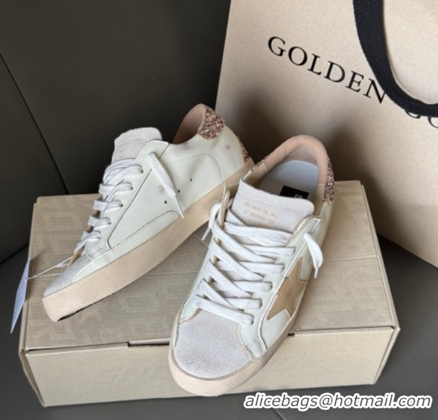 Top Design Golden Goose Women's Super-Star Sneakers with nude leather star and gold glitter heel tab 50429045