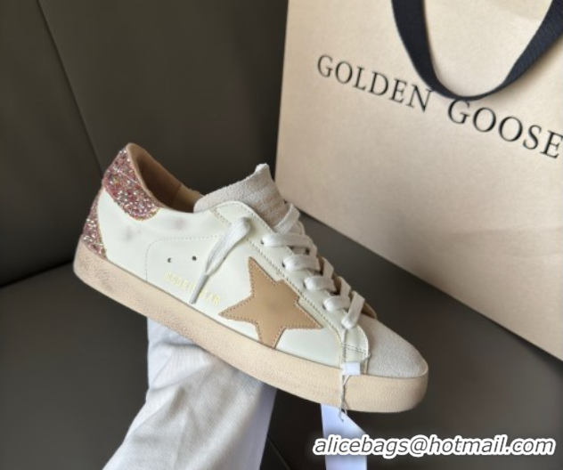 Top Design Golden Goose Women's Super-Star Sneakers with nude leather star and gold glitter heel tab 50429045