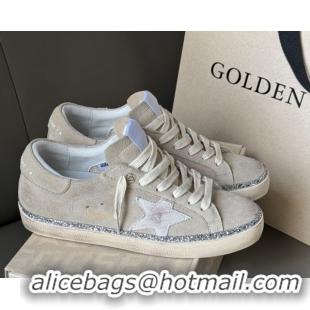 Best Grade Golden Goose Super-Star Sneakers in grey suede with silver-tone glitter trim 50429046