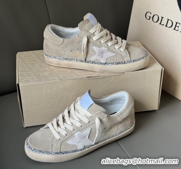 Best Grade Golden Goose Super-Star Sneakers in grey suede with silver-tone glitter trim 50429046