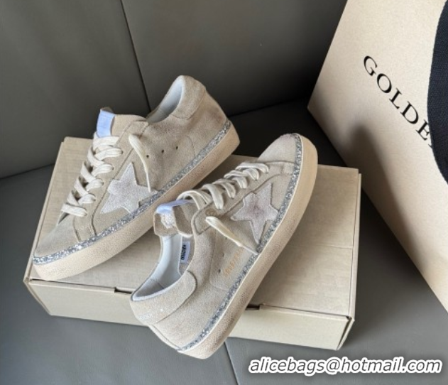 Best Grade Golden Goose Super-Star Sneakers in grey suede with silver-tone glitter trim 50429046