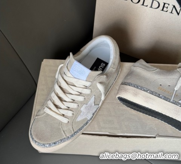 Best Grade Golden Goose Super-Star Sneakers in grey suede with silver-tone glitter trim 50429046